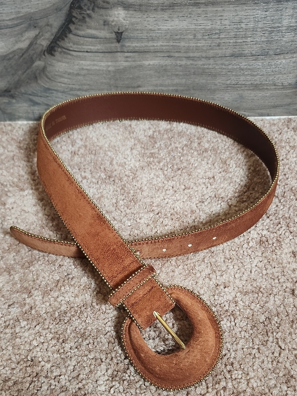 Sostanza Vintage Suede Belt In Cognac Brown And Gold